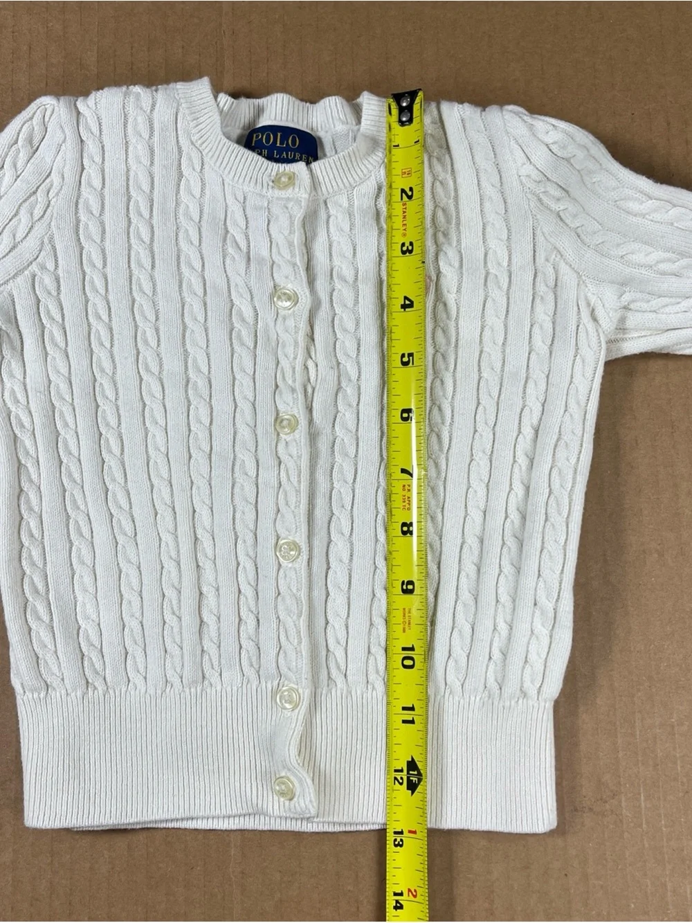Polo Ralph Lauren Girls 4T White Cable Knit Cardigan Sweater Pink Pony Logo